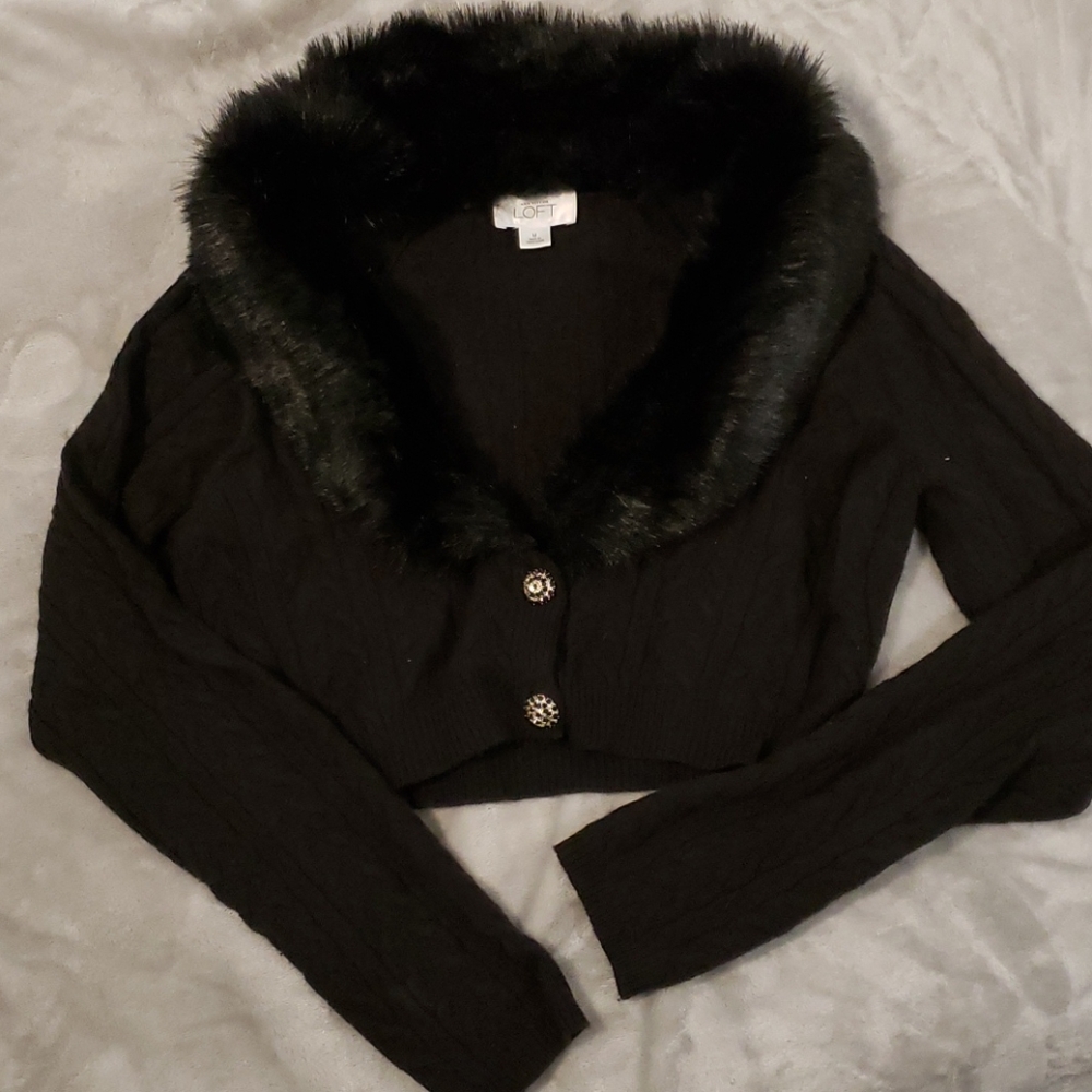 Ann Taylor Loft Faux Fur Cropped Cardigan